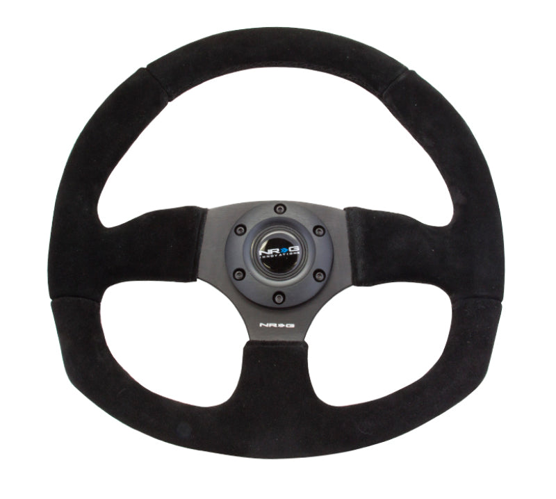 NRG Reinforced Steering Wheel (320mm Horizontal / 330mm Vertical) Black Suede w/Black Stitching - free shipping - Fastmodz