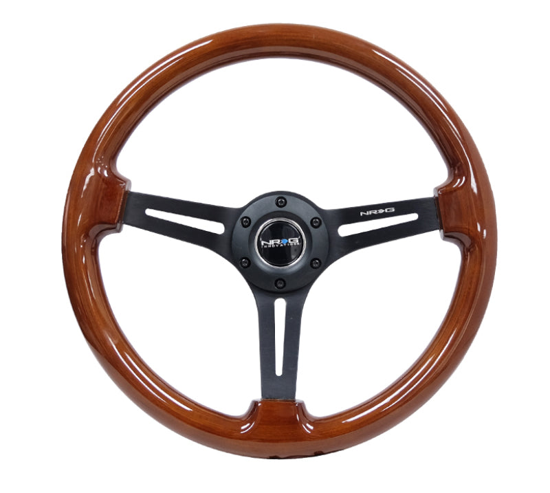 NRG RST-018BR-BK - Reinforced Steering Wheel (350mm / 3in. Deep) Brown Wood w/Blk Matte Spoke/Black Center Mark