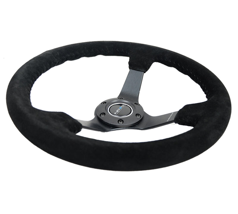 NRG RST-036MB-S-BK - Reinforced Steering Wheel (350mm / 3in. Deep) Blk Suede/Blk Bball Stitch w/5mm Matte Black Spoke