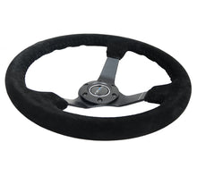 Load image into Gallery viewer, NRG RST-036MB-S-BK - Reinforced Steering Wheel (350mm / 3in. Deep) Blk Suede/Blk Bball Stitch w/5mm Matte Black Spoke