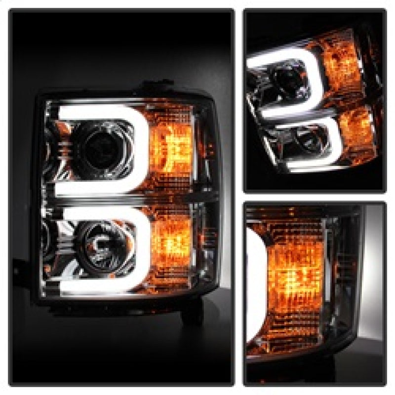 SPYDER 5079480 - Spyder Chevy Silverado 1500 14-16 Projector Headlights Light Bar DRL Chrm PRO-YD-CS14-LBDRL-C