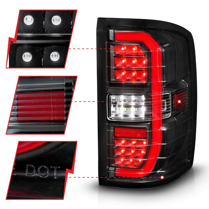 ANZO 311464 FITS 14-18 GMC Sierra 1500 Full LED Taillights Black Housing Clear Lens (w/C Light Bars)