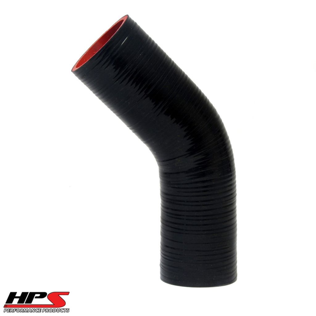 HPS 1-3/8" ID High Temp 4-ply Reinforced Silicone 45 Degree Elbow Coupler Hose Black (35mm ID)