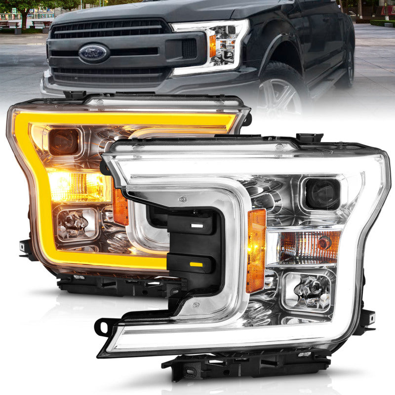 ANZO 111510 -  FITS: 2018-2020 Ford F-150 Projector Headlight w/Plank Style Switchback Chrome Housing