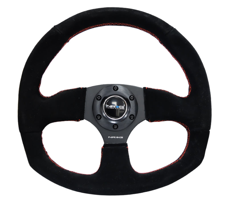NRG RST-009S-RS - Reinforced Steering Wheel (320mm Horizontal / 330mm Vertical) Suede w/Red Stitch
