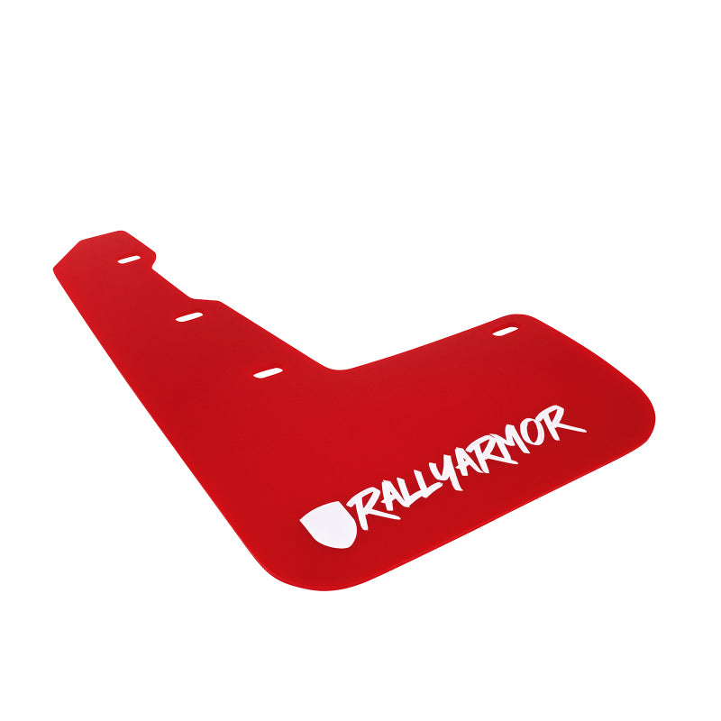 Rally Armor MF32-UR-RD/WH-X FITS: 15+ Subaru WRX & STi Sedan Only UR Red Mud Flap w/ White Logo and Altered Font