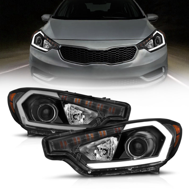 ANZO 121562 FITS 2014-2016 Kia Forte Projector Headlights w/ Light Bar Black Housing w/ DRL