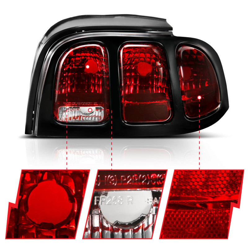 ANZO 321350 -  FITS: 1994-1998 Ford Mustang Taillight Dark Red Lens (OE Style)