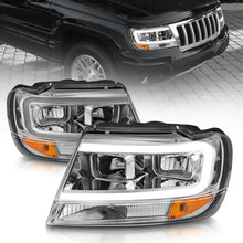 Load image into Gallery viewer, ANZO 111538 FITS 1999-2004 Jeep Grand Cherokee Crystal Headlights w/ Light Bar Chrome Housing