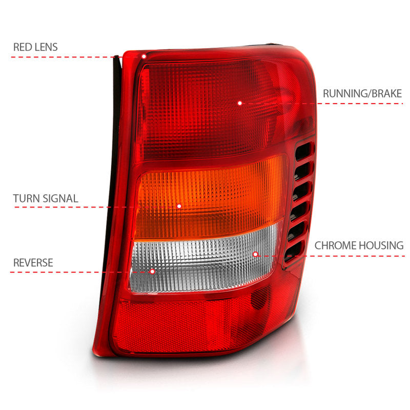 ANZO 311308 FITS 1999-2004 Jeep Grand Cherokee Taillight Red/Clear Lens (OE Replacement)