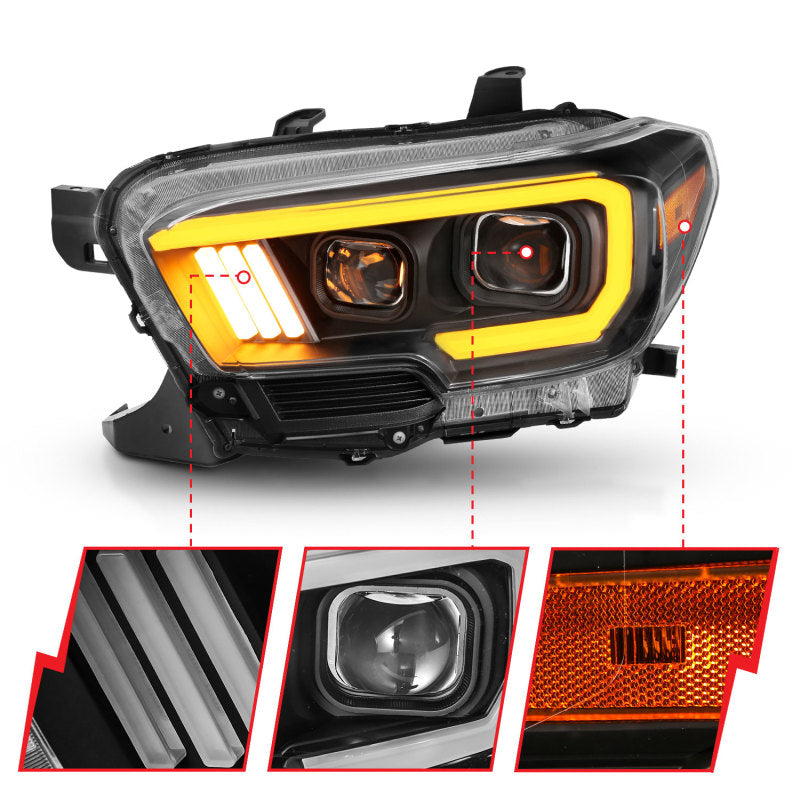 ANZO - [product_sku] - ANZO 2016-2017 Toyota Tacoma Projector Headlights w/ Plank Style Switchback Black w/ Amber w/ DRL - Fastmodz