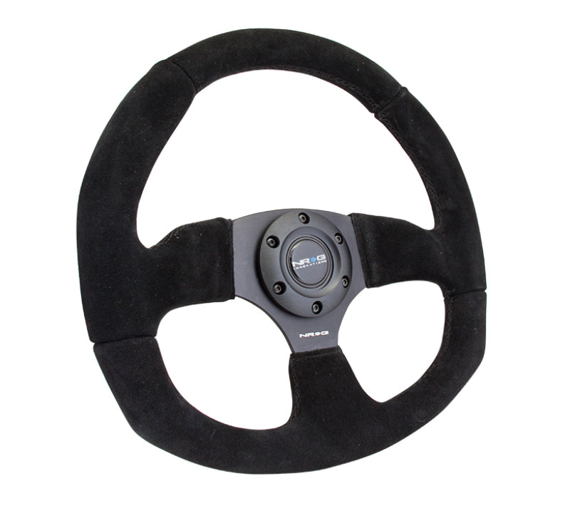 NRG Reinforced Steering Wheel (320mm Horizontal / 330mm Vertical) Black Suede w/Black Stitching - free shipping - Fastmodz