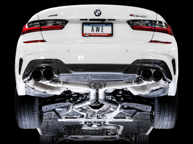 AWE Tuning 3020-43085 FITS 2019+ BMW M340i (G20) Track Edition Exhaust - Quad Diamond Black Tips