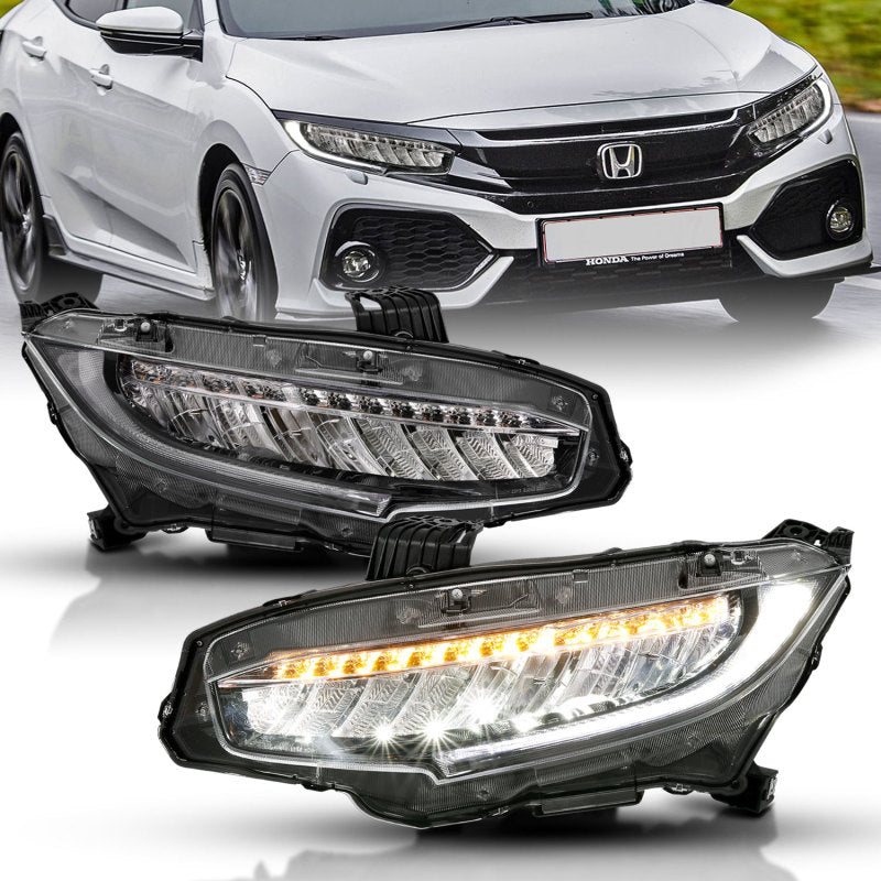 ANZO 121527 FITS: 16-17 Honda Civic Projector Headlights Plank Style Black w/Amber/Sequential Turn Signal