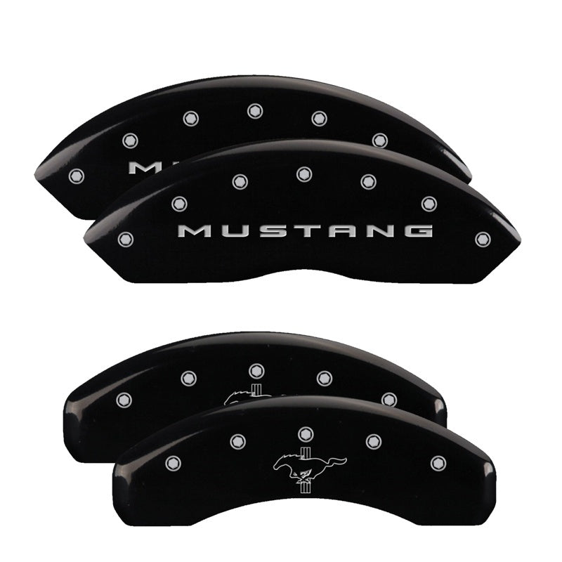 MGP 10202SMB2BK FITS 4 Caliper Covers Engraved Front 2015/Mustang Engraved Rear 2015/Bar & Pony Black finish slvr ch