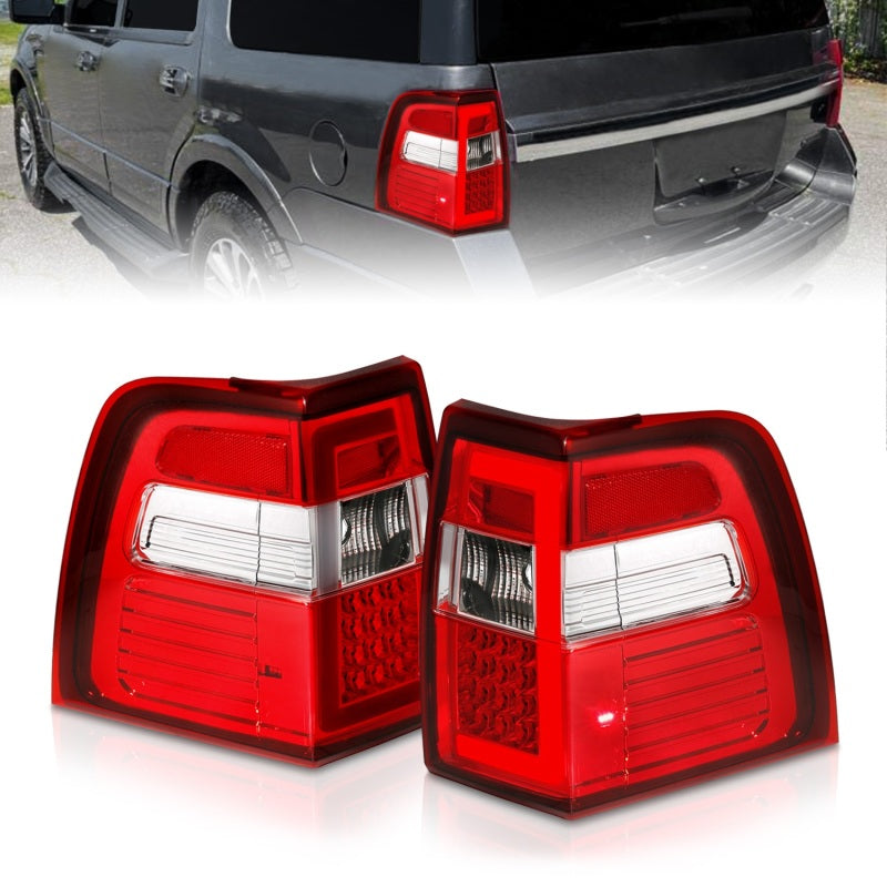 ANZO 311410 FITS 07-17 For Expedition LED Taillights w/ Light Bar Chrome Housing Red/Clear Lens