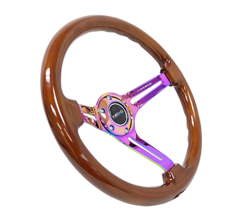 NRG Reinforced Steering Wheel (350mm / 3in. Deep) Brown Wood w/Blk Matte Spoke/Neochrome Center Mark - free shipping - Fastmodz