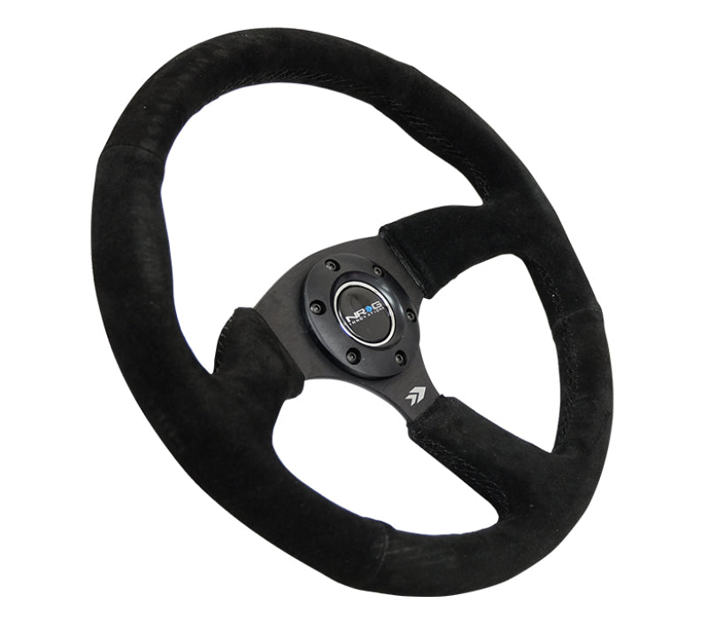 NRG Reinforced Steering Wheel (350mm / 2.5in. Deep) Blk Suede Comfort Grip w/5mm Matte Blk Spokes - free shipping - Fastmodz