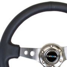 Load image into Gallery viewer, NRG Reinforced Steering Wheel (350mm / 3in. Deep) Blk Leather w/Gunmetal Circle Cutout Spokes - free shipping - Fastmodz