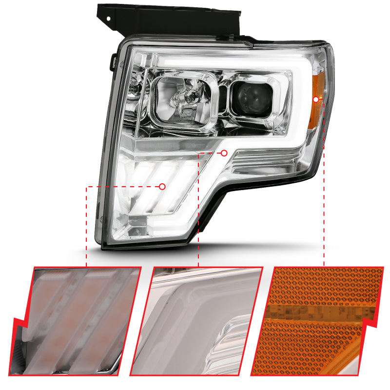 ANZO 111470 FITS: 2009-2013 Ford F-150 Projector Light Bar G4 Switchback H.L. Chrome Amber
