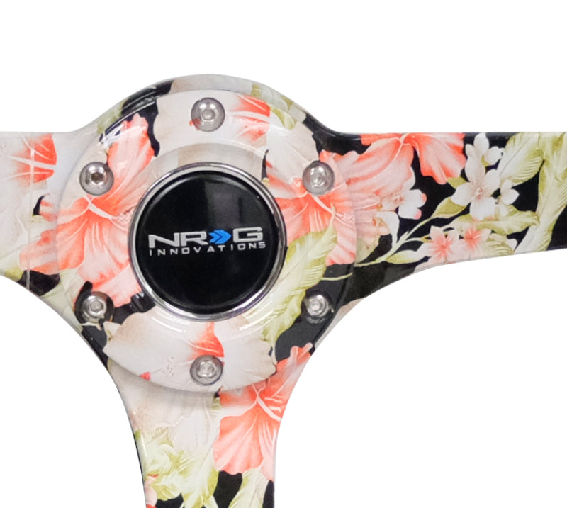 NRG RST-036FL-S - Reinforced Steering Wheel (350mm / 3in. Deep) Blk Suede Floral Dipped w/ Blk Baseball Stitch