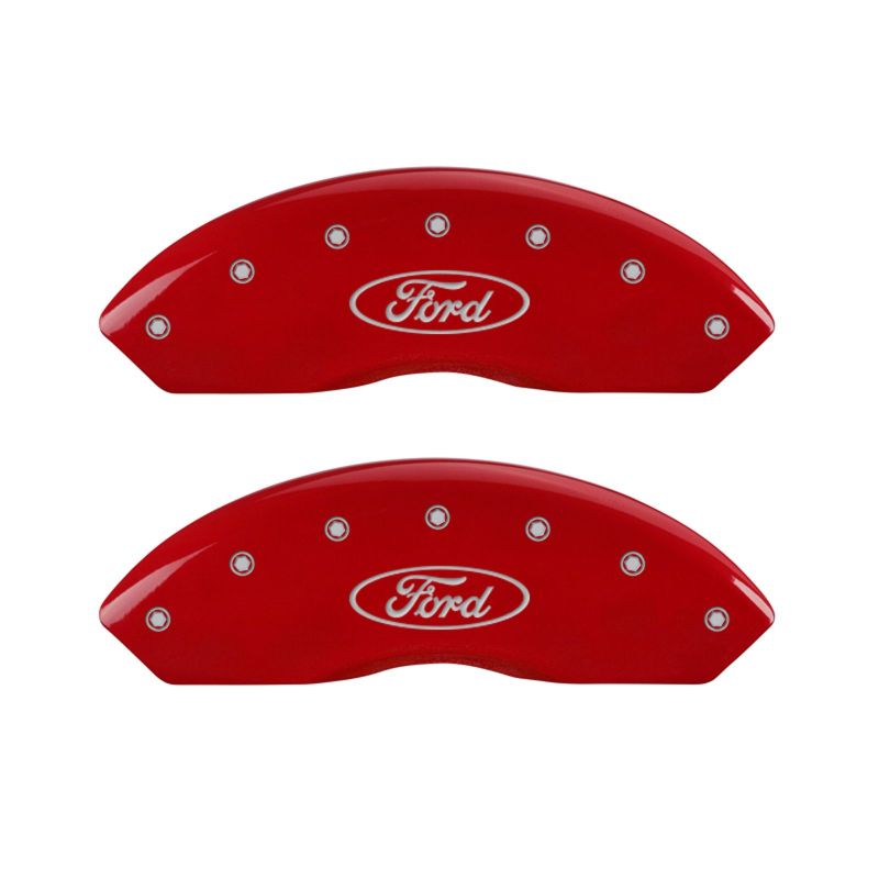 MGP 10220SFRDRD FITS 4 Caliper Covers Engraved Front & Rear Oval logo/Ford Red finish silver ch