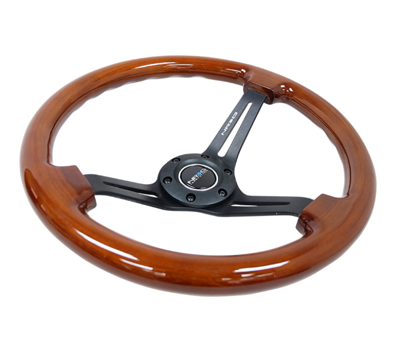 NRG RST-018BR-BK - Reinforced Steering Wheel (350mm / 3in. Deep) Brown Wood w/Blk Matte Spoke/Black Center Mark