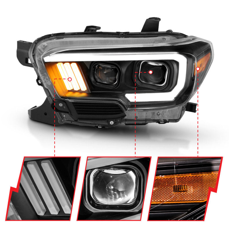 ANZO - [product_sku] - ANZO 2016-2017 Toyota Tacoma Projector Headlights w/ Plank Style Design Black/Amber w/ DRL - Fastmodz