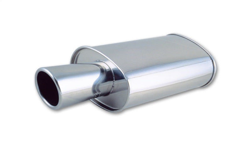 Vibrant 1046 FITS StreetPower Oval Muffler with 4in Round Tip Angle Cut Rolled Edge - 2.5in inlet I.D.