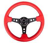 NRG RST-006RR-BS-B - Reinforced Steering Wheel (350mm / 3in. Deep) Red Leather/Blk Stitch w/Blk Spokes (Hole Cutouts)