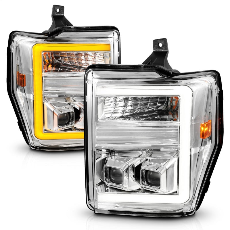 ANZO 111587 FITS 08-10 Ford F-250F-550 Super Duty Projector Headlights w/ Light Bar Switchback Chrome Housing