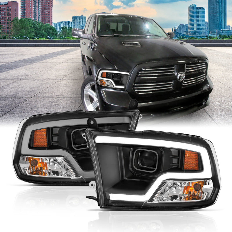 ANZO 111404 FITS: 09-18 Dodge Ram 1500 Plank Style Projector Headlights Black w/ Halo