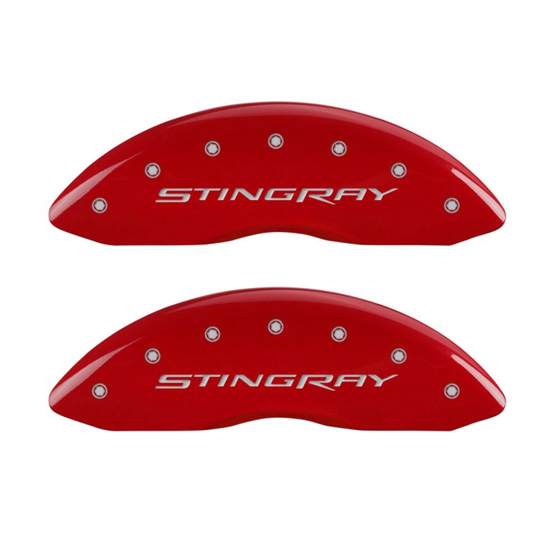 MGP 13009SSTYRD FITS 4 Caliper Covers Engraved Front & Rear Stingray Red finish silver ch