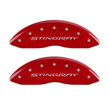 Load image into Gallery viewer, MGP 13009SSTYRD FITS 4 Caliper Covers Engraved Front &amp; Rear Stingray Red finish silver ch