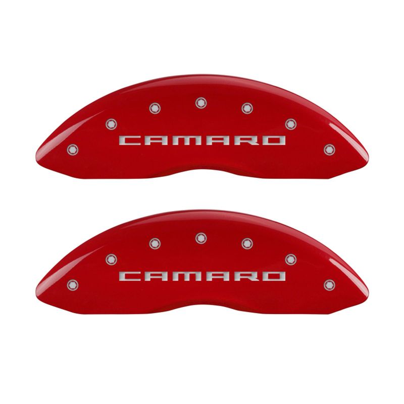 MGP 14036SCA5RD FITS 4 Caliper Covers Engraved Front & Rear Gen 5/Camaro Red finish silver ch