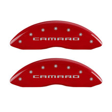 Load image into Gallery viewer, MGP 14036SCA5RD FITS 4 Caliper Covers Engraved Front &amp; Rear Gen 5/Camaro Red finish silver ch