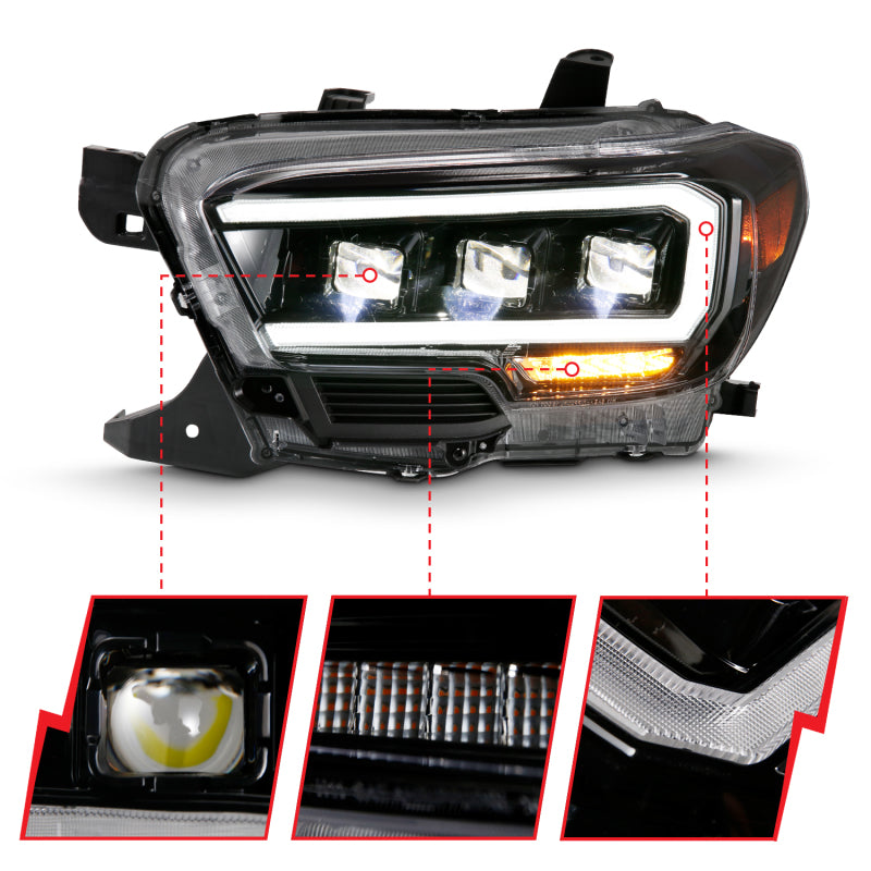 ANZO 111496 FITS: 2016-2018 Toyota Tacoma LED Projector Headlights Plank Style Black w/ Amber