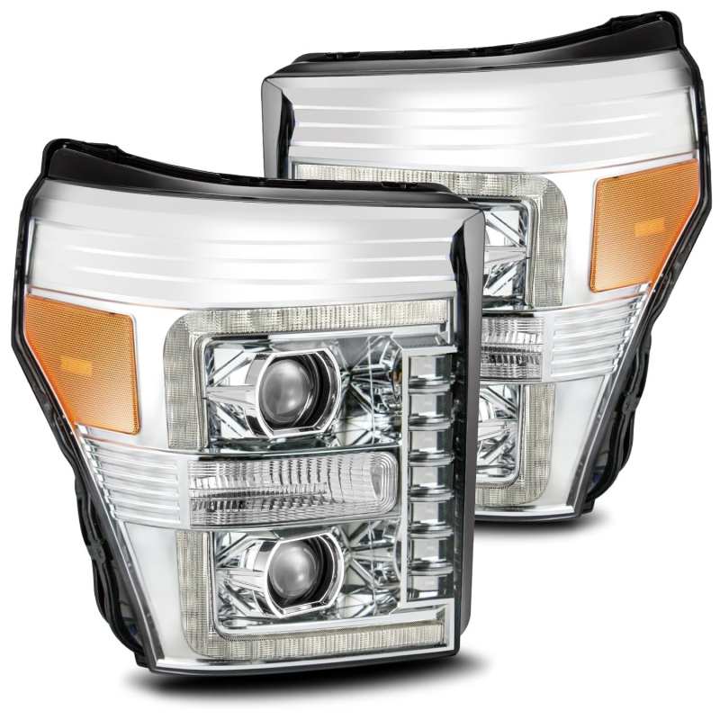 AlphaRex 880145 FITS 11-16 Ford F-350 SD LUXX LED Proj Headlights Plank Style Chrm w/Activ Light/Seq Signal/DRL