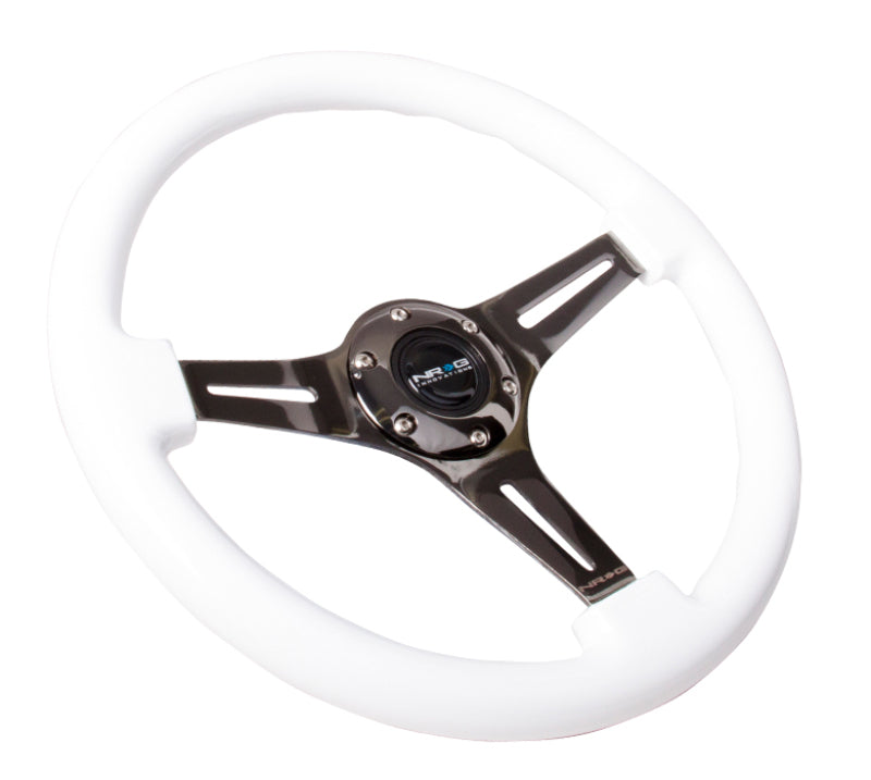 NRG ST-015BK-WT - Classic Wood Grain Steering Wheel (350mm) White Paint Grip w/Black 3-Spoke Center