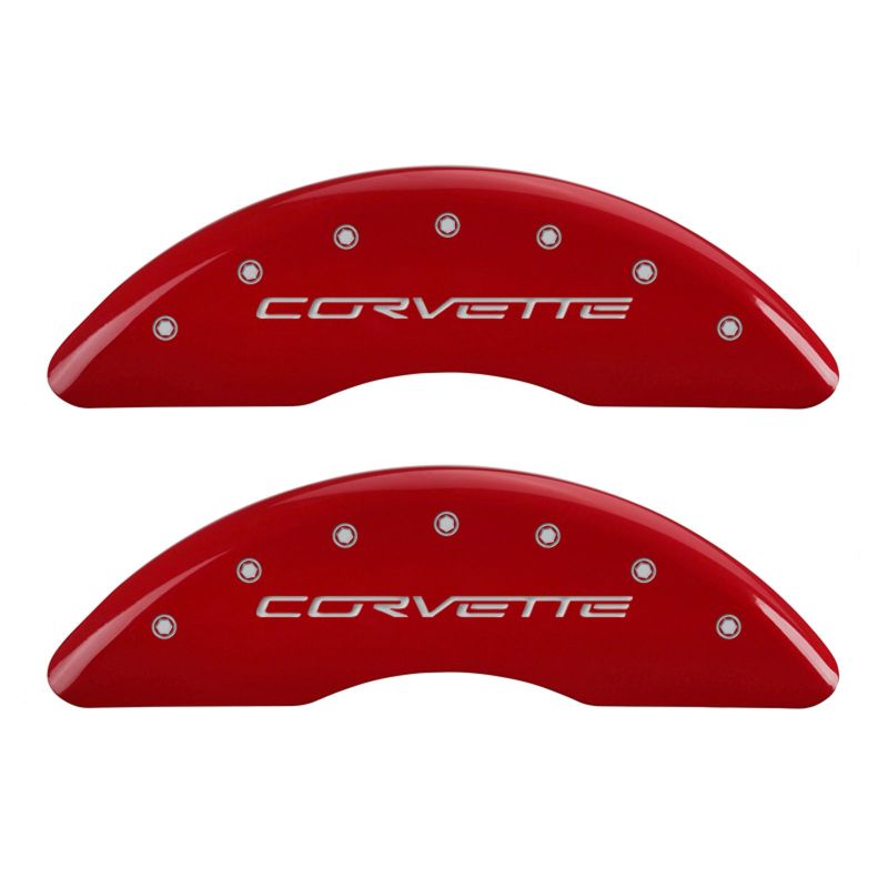 MGP 13083SCV6RD FITS 4 Caliper Covers Engraved Front & Rear C6/Corvette Red finish silver ch