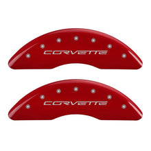 Load image into Gallery viewer, MGP 13083SCV6RD FITS 4 Caliper Covers Engraved Front &amp; Rear C6/Corvette Red finish silver ch