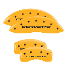 Load image into Gallery viewer, MGP 13008SCV6YL FITS 4 Caliper Covers Engraved Front &amp; Rear C6/Corvette Yellow finish black ch