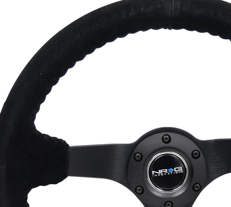 NRG RST-036MB-S-BK - Reinforced Steering Wheel (350mm / 3in. Deep) Blk Suede/Blk Bball Stitch w/5mm Matte Black Spoke