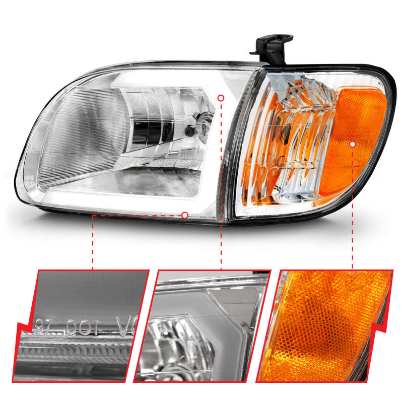 ANZO 111580 FITS 00-04 Toyota Tundra (Reg/Acc Cab Only) Crystal Headlights w/Lgt Bar Chrome w/Corner Lights 2pc