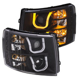 ANZO 111384 FITS: 2007-2013 Chevrolet Silverado 1500/2500 Projector Headlights w/ U-Bar Switchback Black w/ Amber