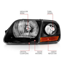 Load image into Gallery viewer, ANZO 111460 FITS 1997-2003 Ford F150 Crystal Headlight Black w/ Parking Light