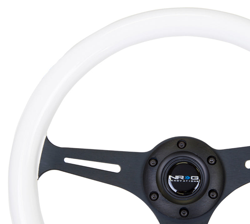 NRG ST-015BK-GL - Classic Wood Grain Steering Wheel (350mm) Glow-N-The-Dark Green Grip w/Black 3-Spoke Center