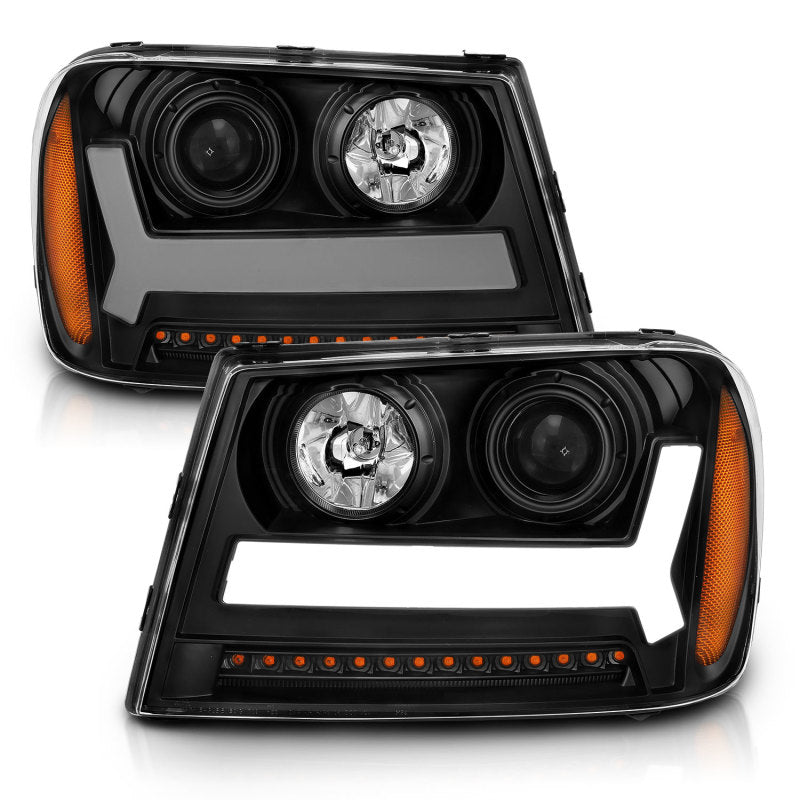 ANZO - [product_sku] - ANZO 2006-2009 Chevrolet Trailblazer Projector Headlights w/ Plank Style Design Black w/ Amber - Fastmodz