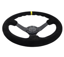 Load image into Gallery viewer, NRG RST-036MB-S-Y - Reinforced Steering Wheel (350mm / 3in. Deep) Blk Suede/X-Stitch w/5mm Blk Spoke &amp; Yellow CM