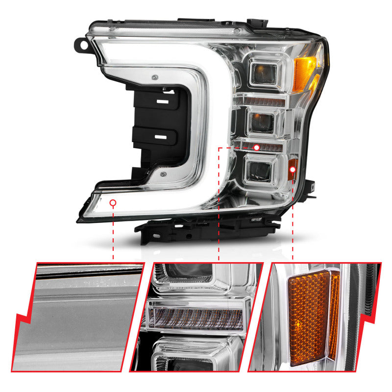 ANZO 111521 - FITS: 18-20 Ford F-150 Full Led Projector Light Bar Style HeadlightsChrome Amber